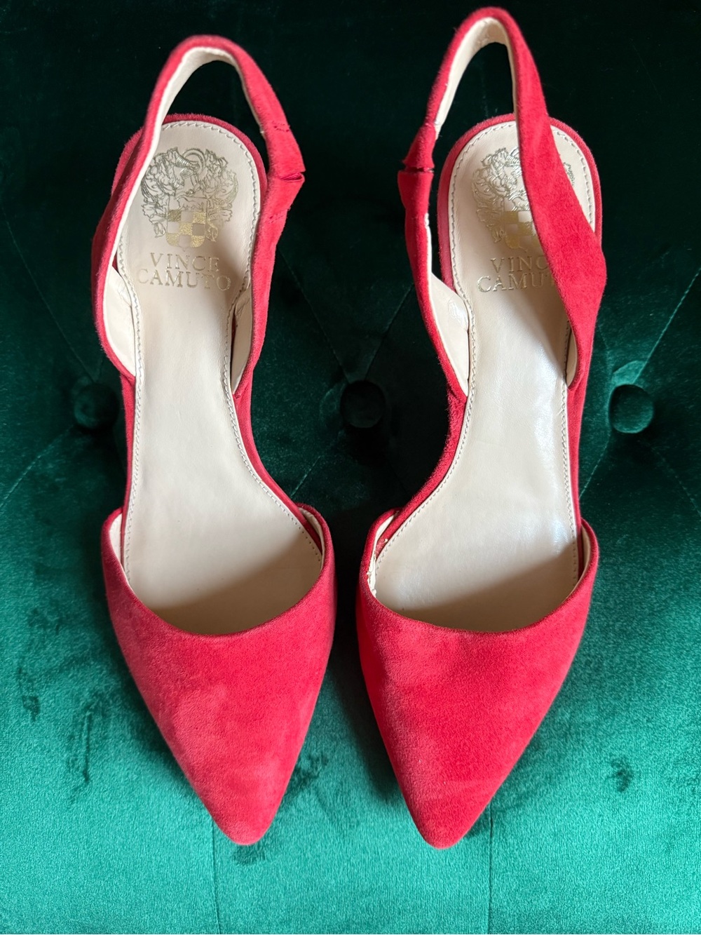 Vince Camuto Red Suede Slingback Kitten Heel Pumps Pointed Toe Sz 9 EUC